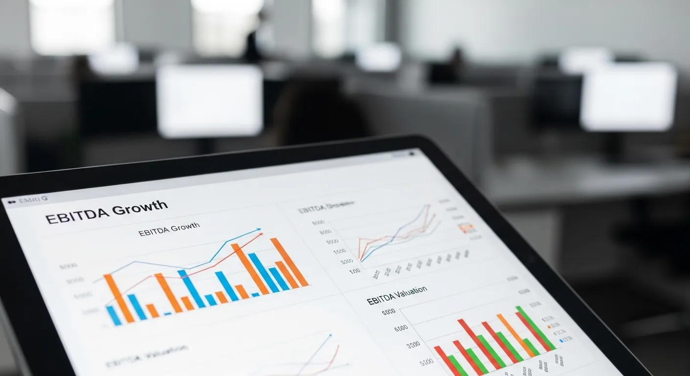 Gráficos financeiros de EBITDA e Valuation para defesa de preço em negociação.