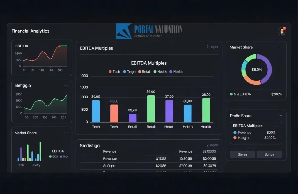 Tela de terminal financeiro comparando múltiplos de EBITDA de diferentes empresas do mesmo nicho.