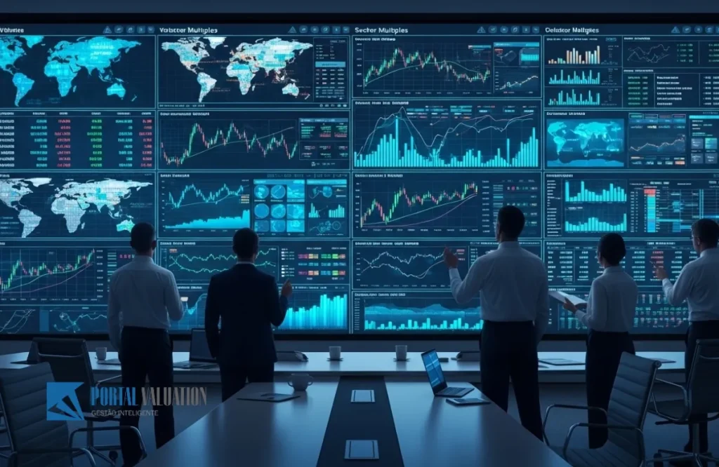 Tabela de benchmarks setoriais de múltiplos de EBITDA para tomada de decisão estratégica em M&A.