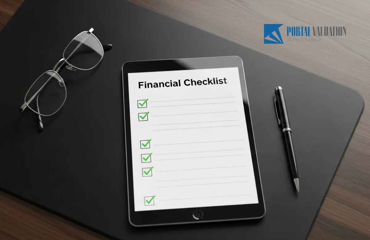 Prancheta digital com checklist de preparação financeira para o exit da empresa.