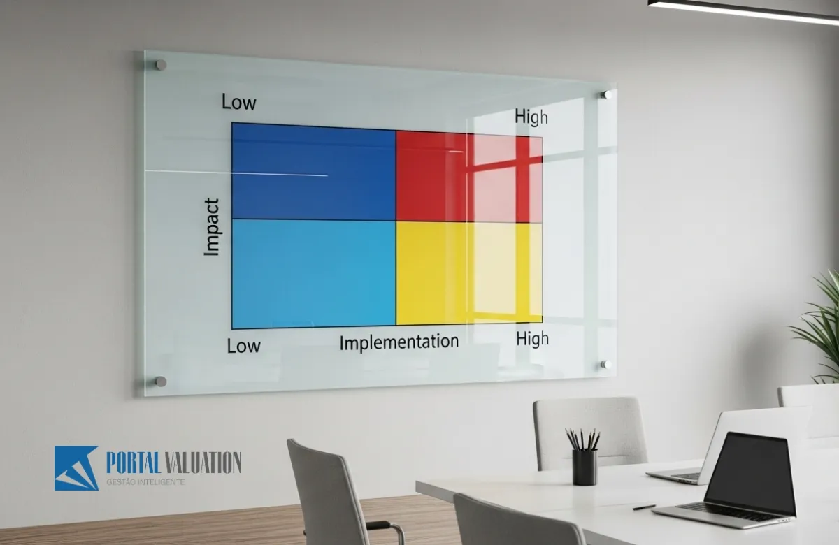 Matriz de decisão comparando impacto e facilidade das estratégias de aumento de EBITDA.