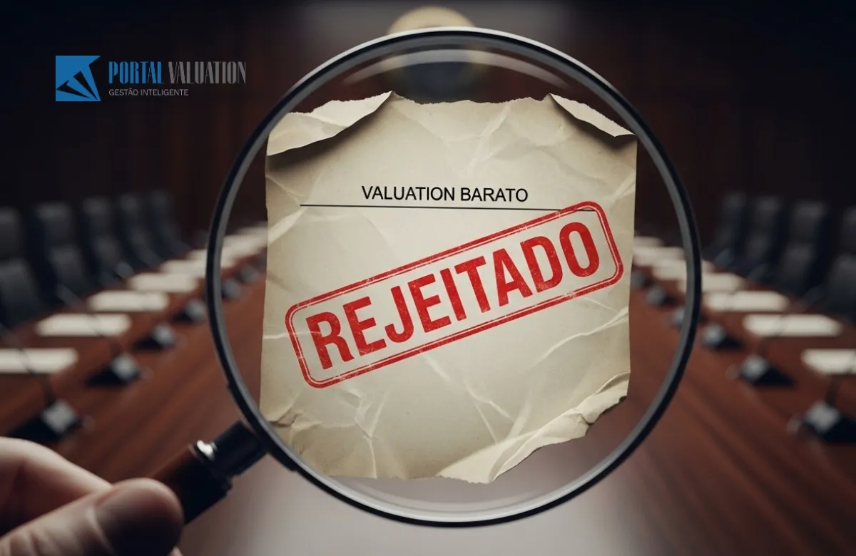 Um documento de papel rasgado com um carimbo vermelho de "REJEITADO" sob uma lupa de auditoria.