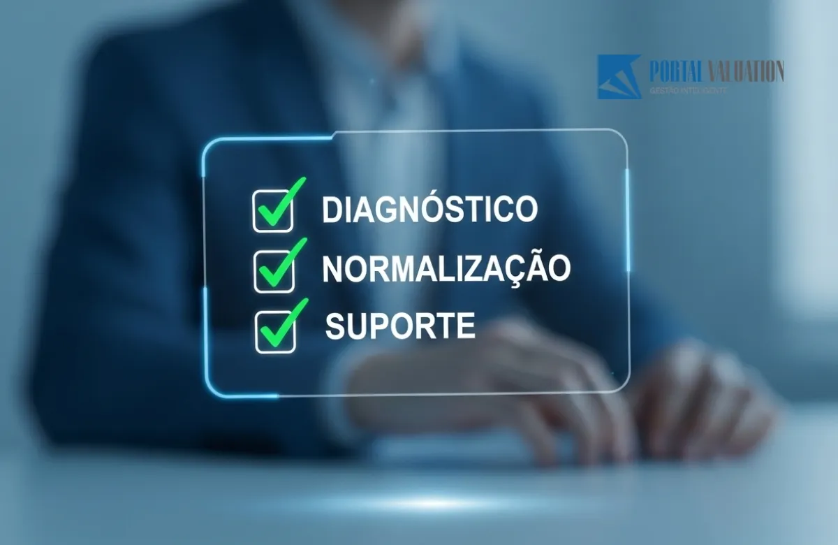 Um checklist digital flutuante com marcas de verificação (checks) verdes brilhantes ao lado de itens técnicos.