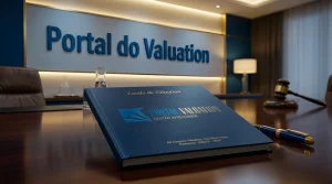 Laudo de valuation técnico de quotas de uma empresa limitada posicionado sobre uma mesa de reuniões corporativa de alta governança.